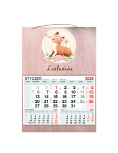 KALENDARZ wiszący 2025 jednodzielny DREWNIANY prezent dla dziecka z imieniem