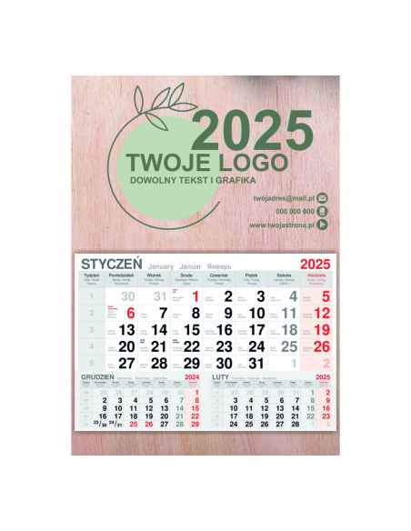 KALENDARZ wiszący 2025 jednodzielny DREWNIANY FIRMOWY Z twoim LOGO TEKSTEM GRAFIKĄ