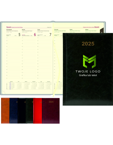 Kalendarz A5 2025 TYGODNIOWY TERMINARZ FIRMOWY LOGO NAZWA FIRMY 50 szt