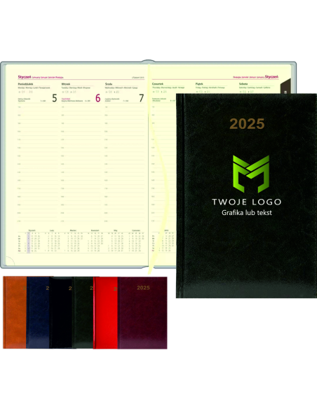 Kalendarz A5 2025 TYGODNIOWY TERMINARZ FIRMOWY LOGO NAZWA FIRMY 50 szt