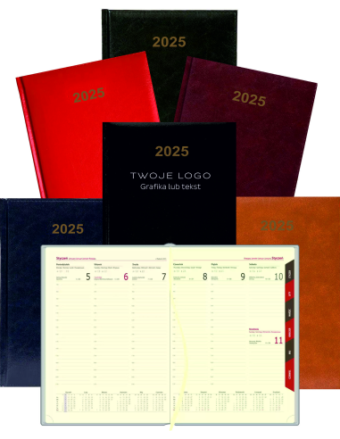 Kalendarz A5 2025 TYGODNIOWY TERMINARZ FIRMOWY LOGO NAZWA FIRMY 50 szt