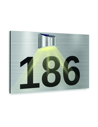 srebrna TABLICZKA ADRESOWA podświetlana lampka numer domu dibond nierdzewna 40x30