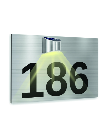 srebrna TABLICZKA ADRESOWA podświetlana lampka numer domu dibond nierdzewna 40x30