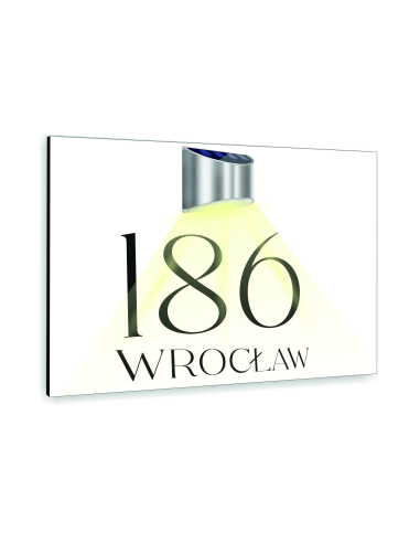 biała TABLICZKA ADRESOWA podświetlana lampka numer domu dibond nierdzewna 40x30