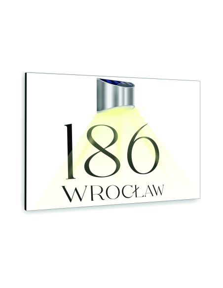 biała TABLICZKA ADRESOWA podświetlana lampka numer domu dibond nierdzewna 40x30