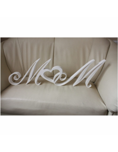 Imiona inicjały Młodych Młodej pary na ślub ze styroduru wysokość 30 cm grubość 2 cm  malowane
