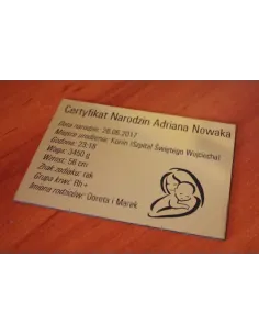 Certyfikat narodzin - Tabliczka z grawerem na chrzest urodziny prezent