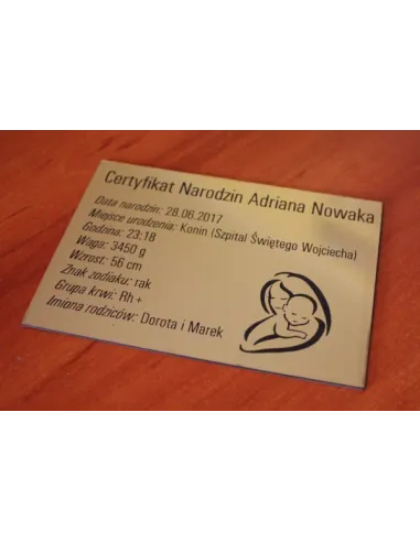 Certyfikat narodzin - Tabliczka z grawerem na chrzest urodziny prezent