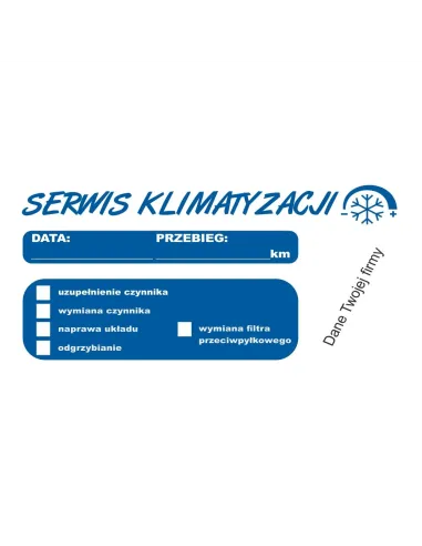 Naklejki serwisowe warsztatowe wymiana oleju klimatyzacja LPG