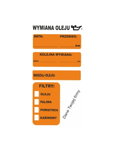 Naklejki serwisowe olej klimatyzacja wymiana LPG rozrząd