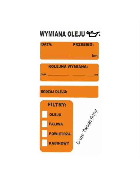 Naklejki serwisowe olej klimatyzacja wymiana LPG rozrząd