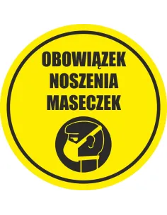 Naklejka ostrzegawcza obowiązek noszenia maseczki