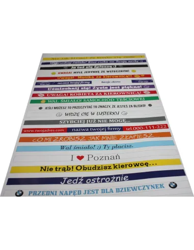 Naklejki na ramki pod tablice rejestracyjne - 100 szt