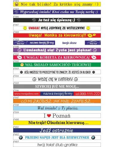 Naklejki na ramki pod tablice rejestracyjne - 10 szt