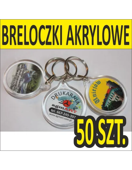 Breloki akrylowe okrągłe bryloczki reklamowe z nadrukiem logo 50szt
