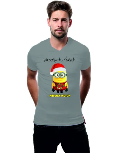 Koszulka świąteczna męska z nadrukiem Wesołych świąt Minionek Marcin