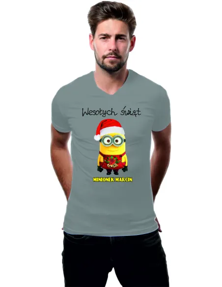 Koszulka świąteczna męska z nadrukiem Wesołych świąt Minionek Marcin