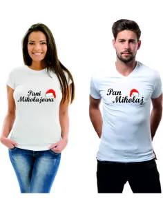 Koszulka świąteczna zestaw dla par z nadrukiem Pani Mikołajowa Pan Mikołaj