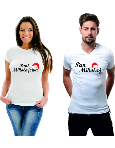 Koszulka świąteczna zestaw dla par z nadrukiem Pani Mikołajowa Pan Mikołaj