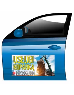 Magnes na samochód reklama magnetyczna usługi koparką