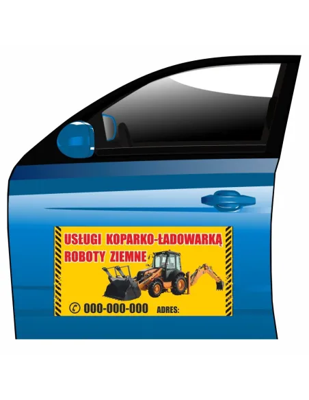 Magnes na samochód reklama magnetyczna usługi koparko - ładowarką roboty ziemne