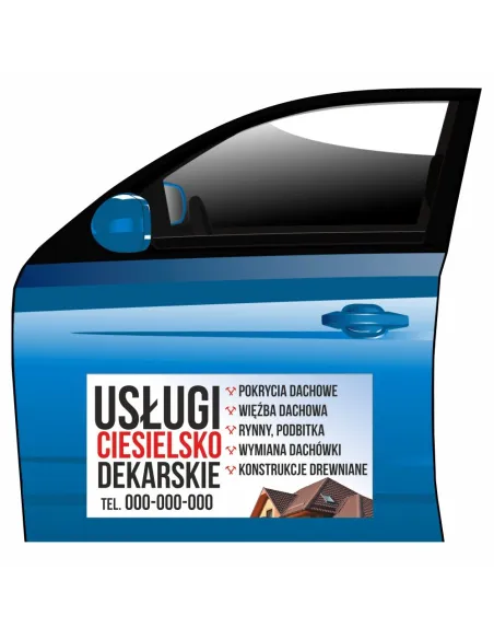 Magnes na samochód reklama magnetyczna usługi ciesielsko dekarskie
