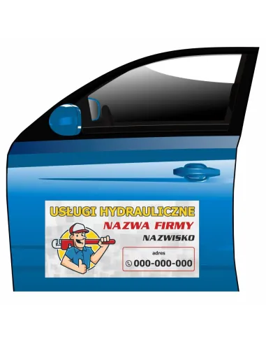 Magnes na samochód reklama magnetyczna usługi hydrauliczne nazwa firmy
