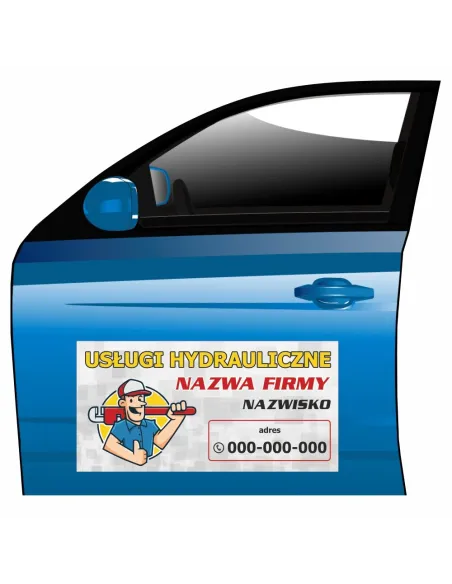Magnes na samochód reklama magnetyczna usługi hydrauliczne nazwa firmy