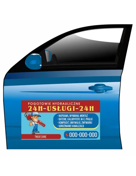 Magnes na samochód reklama magnetyczna pogotowie hydrauliczne