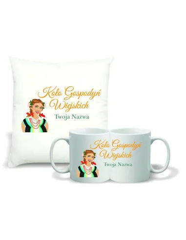 Zestaw PODUSZKA + KUBEK koło gospodyń wiejskich KGW TWÓJ TEKST GRAFIKA
