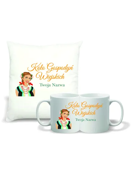 Zestaw PODUSZKA + KUBEK koło gospodyń wiejskich KGW TWÓJ TEKST GRAFIKA