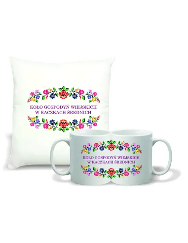 Zestaw PODUSZKA + KUBEK koło gospodyń wiejskich KGW TWÓJ TEKST GRAFIKA