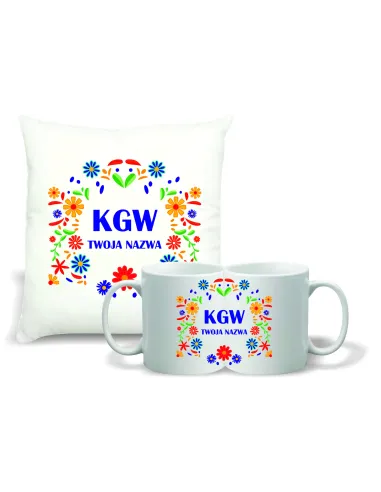 Zestaw PODUSZKA + KUBEK koło gospodyń wiejskich TWOJA NAZWA LOGO KGW