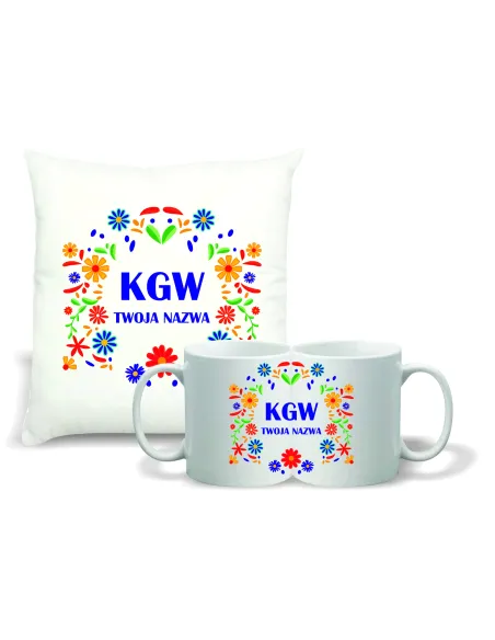 Zestaw PODUSZKA + KUBEK koło gospodyń wiejskich TWOJA NAZWA LOGO KGW