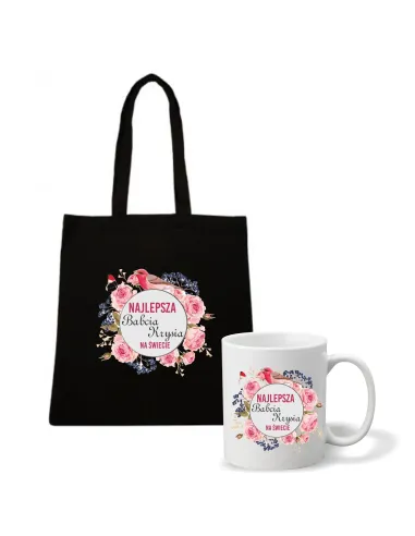 Eko torba kubek Prezent na Dzień Babci i Dziadka zestaw 1+1 z nadrukiem najlepsza babcia imię na świecie