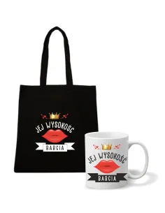 Eko torba kubek Prezent na Dzień Babci i Dziadka zestaw 1+1 z nadrukiem jej wysokość babcia