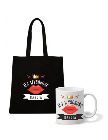 Eko torba kubek Prezent na Dzień Babci i Dziadka zestaw 1+1 z nadrukiem jej wysokość babcia