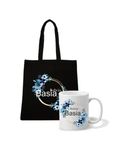 Eko torba kubek Prezent na Dzień Babci i Dziadka zestaw 1+1 z nadrukiem babcia imię