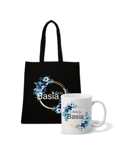 Eko torba kubek Prezent na Dzień Babci i Dziadka zestaw 1+1 z nadrukiem babcia imię