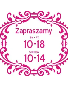 GODZINY OTWARCIA naklejka na okno szybę litery folia plotowana jednokolorowa