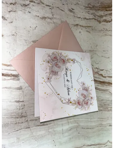 Zaproszenie na ślub ślubne motyw kwiatowy geometryczne serce Z PERSONALIZACJĄ