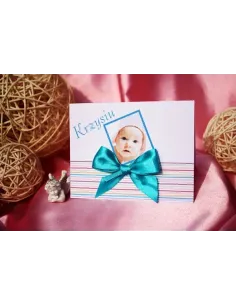 Zaproszenia na Chrzest Święty z zdjęciem i kokardą
