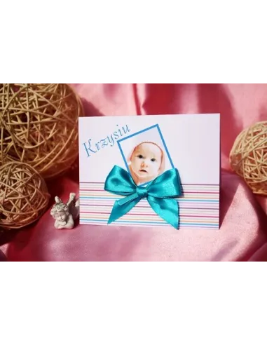 Zaproszenia na Chrzest Święty z zdjęciem i kokardą
