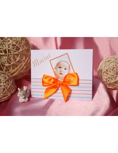 Zaproszenia na Chrzest Święty z zdjęciem i kokardą