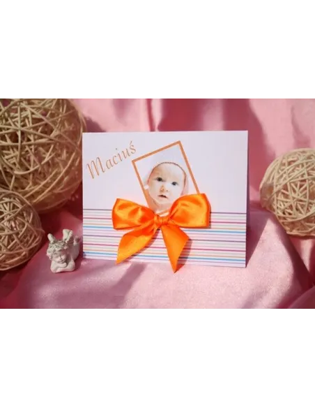 Zaproszenia na Chrzest Święty z zdjęciem i kokardą