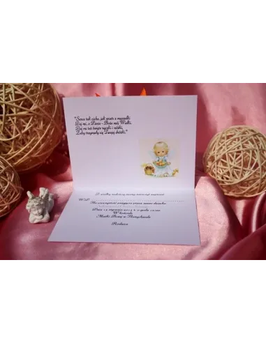 Zaproszenia na Chrzest Święty z zdjęciem i kokardą