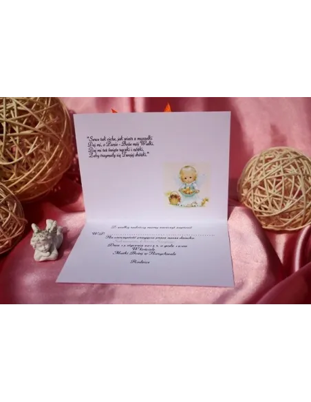 Zaproszenia na Chrzest Święty z zdjęciem i kokardą