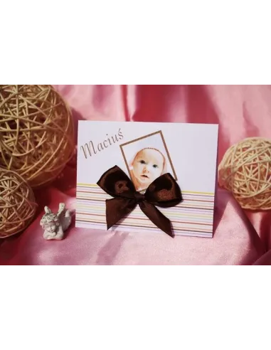 Zaproszenia na Chrzest Święty z zdjęciem i kokardą