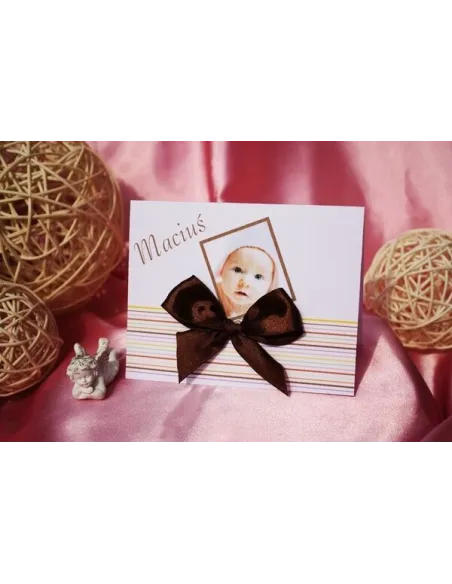 Zaproszenia na Chrzest Święty z zdjęciem i kokardą