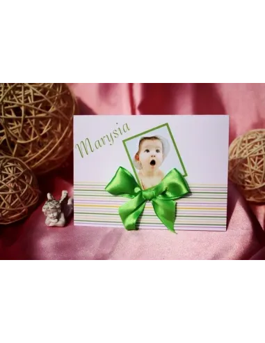 Zaproszenia na Chrzest Święty z zdjęciem i kokardą